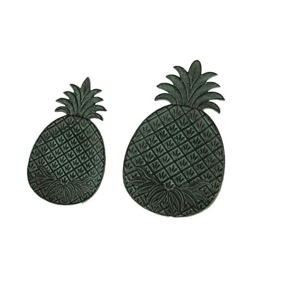 Green Verdigris Cast Iron Pineapple Decorative Trays Set of 2 - Picture 1 of 3